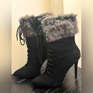 Black Fur-Trimmed Women's Boots